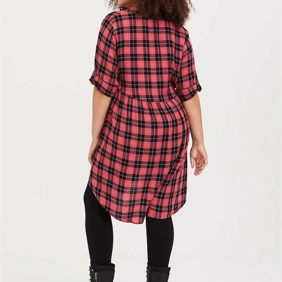 Torrid Lexie Plaid Hi-Lo Challis Tunic Red Black Women's Plus Size 3 3X H11863 - Picture 8 of 11